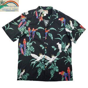 Paradise Found Vintage Hawaiian Shirt Parrots Birds Cotton Made USA Men's XL